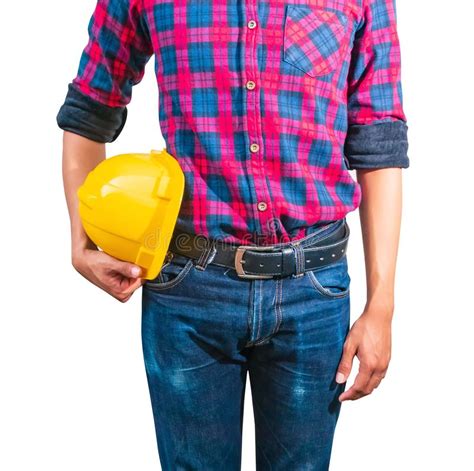 Engineer Hold Yellow Safety Helmet Plastic Construction Concept