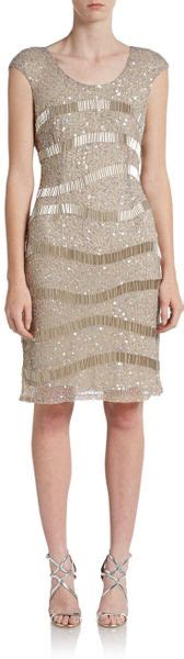 Kay Unger Beaded Capsleeve Cocktail Dress In Gold Platinum Gold Lyst