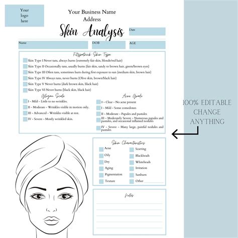 Skin Analysis Template Form 100 Editable Skin Consultation Etsy