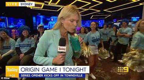 Today Show S Lara Vella Knocks Back A Blue Cocktail While Speaking To