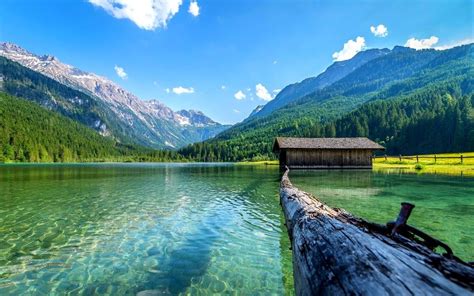 Wallpaper 1400x875 Px Austria Boathouses Daylight Forest Lake