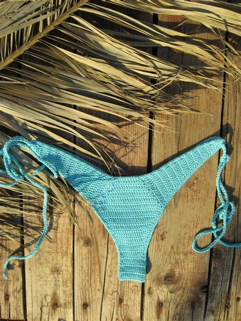 High Hip Crochet Bikini Set Aqua Blue With Cowrie Sea Shell Bikini