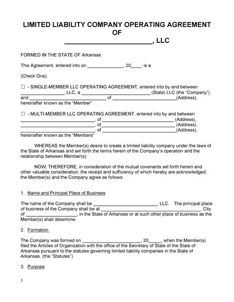 Printable Llc Operating Agreement Form