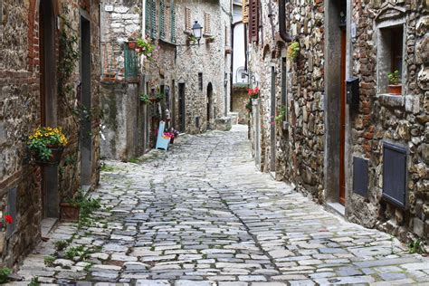 Old Street In Tiny Village Of Montefioralle Chianti Region Near Greve