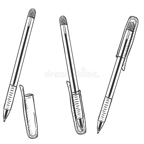 Vector Sketch Set Of Pens Ballpoint Pens With Caps Variations Stock