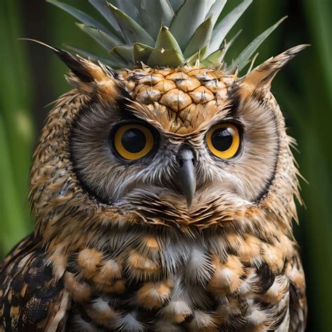 Pineapple Owl Hybrid Sharp Focus Awardwinning Photograph On Fotor