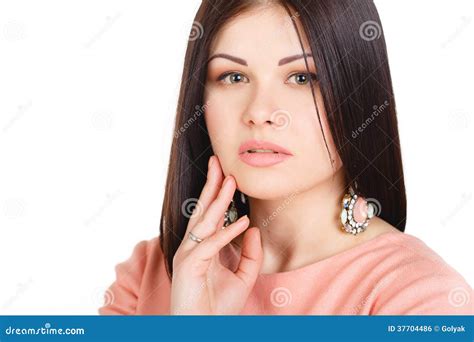 Teen Girl Cheerful Enjoying Beauty Portrait With Beautiful Bright Brown Long Hair Isolated On