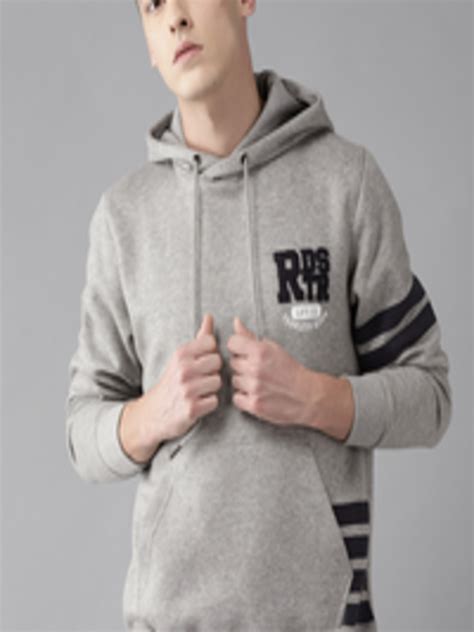 Buy The Roadster Lifestyle Co Men Grey Melange Solid Hooded Sweatshirt