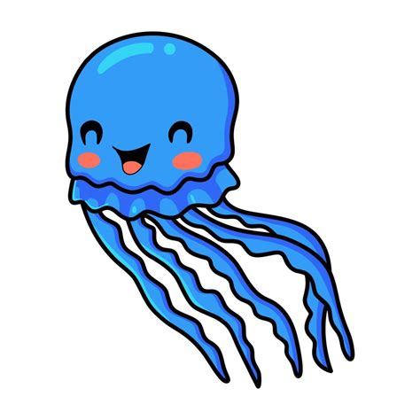 Cute Blue Little Jellyfish Cartoon 12345022 Vector Art At Vecteezy