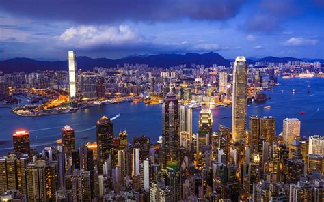 Fonds Décran Hong Kong Ligne Dhorizon Ville Nuit Gratte Ciels