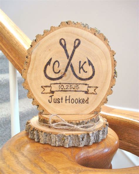 Fishing Wedding Cake Topper Wood Slice Two Less Fish In The Etsy