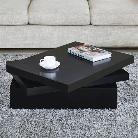 Newretailglobal Black Square Coffee Tables Rotating Contemporary Living