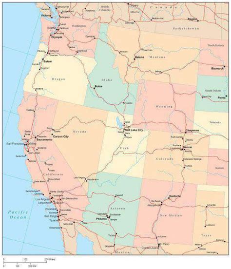 Usa West Region Map With State Boundaries Roads Capital And Major Citi