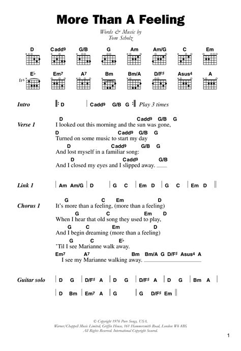 G d em bm c what would you do if my heart was torn in two c am7 more than words to show you feel. More Than A Feeling by Boston - Guitar Chords/Lyrics ...