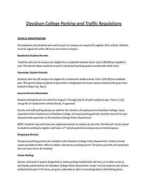 Parking Rules 23-24 - Davidson College Parking and Traffic Regulations