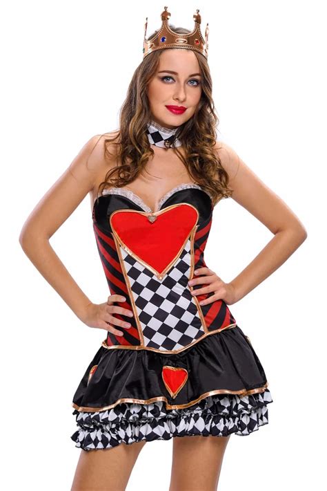 2pcs Sexy Queen Of Hearts Cosplay Costume Adult Fancy Cosplay Alice Nightclub Club Wear Party
