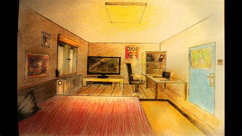 How To Draw One Point Perspective Bedroom With Furniture Youtube
