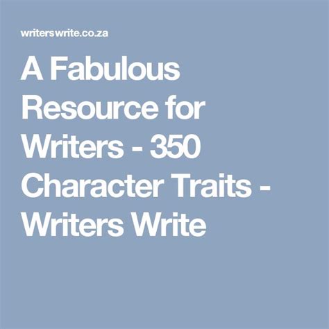 350 Character Traits A Fabulous Resource For Writers National Board