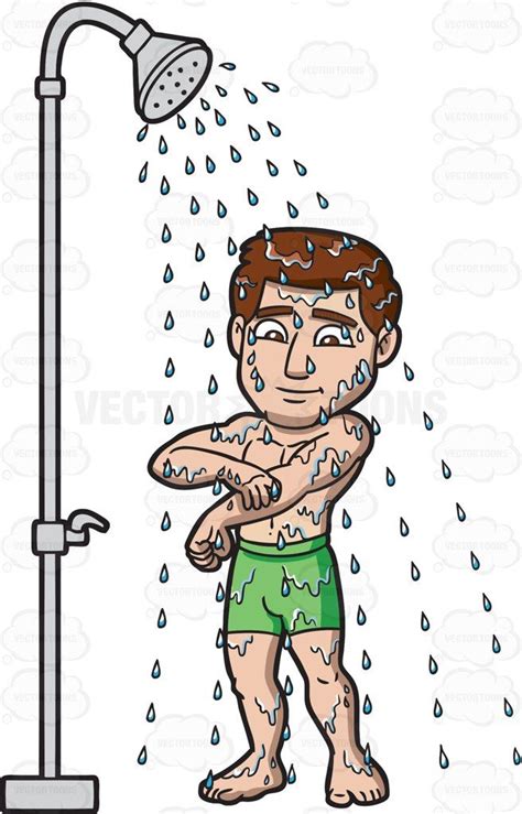 A Man Taking Time To Shower Cartoon Clipart Vector