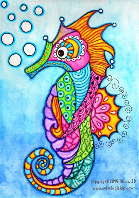 Seahorse Drawing With Color Seahorse Drawing Seahorse Art Seahorse