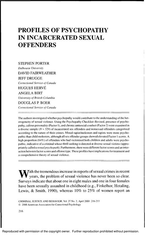 Pdf Profiles Of Psychopathy In Incarcerated Sexual Offenders