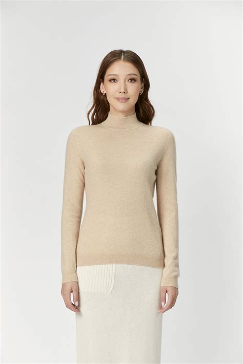 Womens Cashmere Stand Up Collar Sweater Taupe Gobi Cashmere