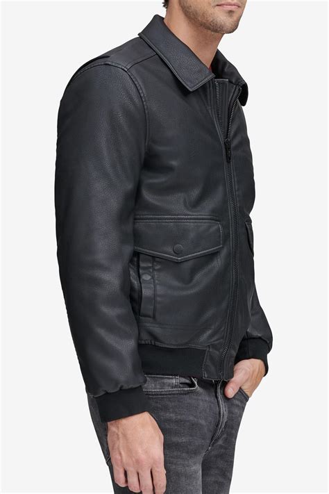 Andrew Marc Westerly Faux Leather Bomber Jacket In Black For Men Lyst