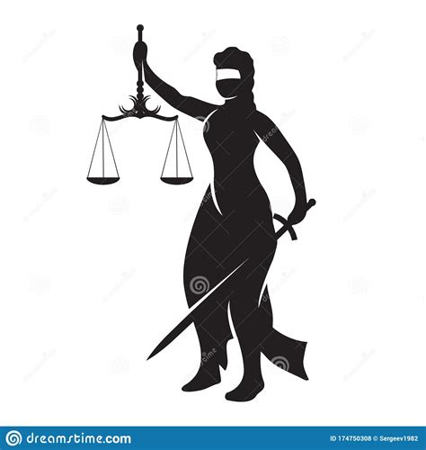 Themis Lady Justice Is A Black Silhouette On A White Isolated