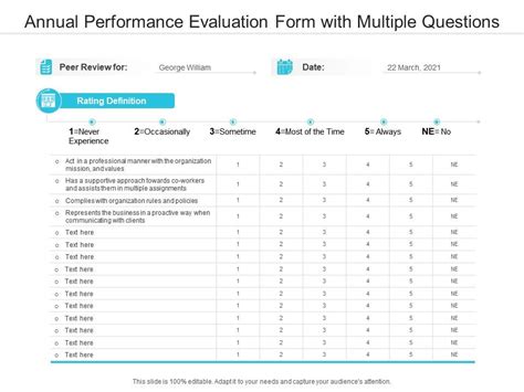 Annual Performance Evaluation Form With Multiple Questions