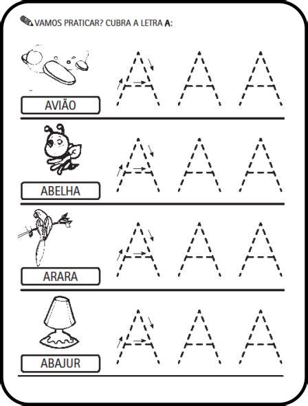 AlfabetizaÇÃo Atividades Alfabeto Ilustrado Letras Pontilhadas Cobrir