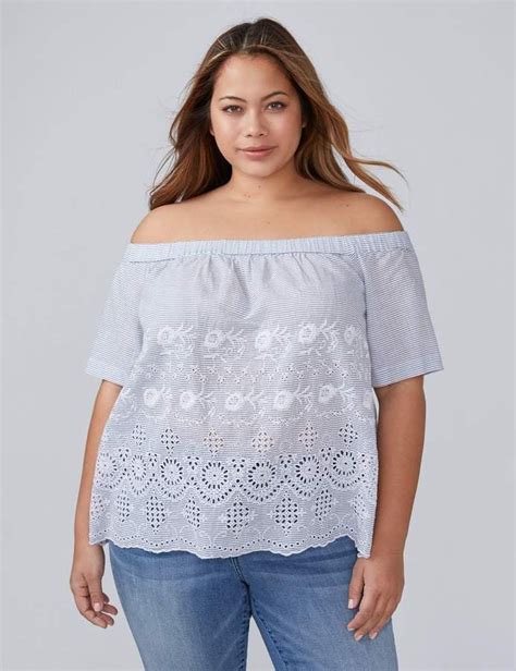 Lane Bryant Embroidered Striped Off The Shoulder Top Cute Plus Size