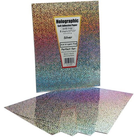 Self Adhesive Specialty Paper 85x11 5pkg Silver Holographic