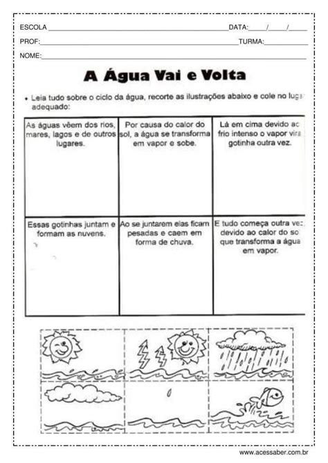 Atividades Sobre O Ciclo Da Água Para 3° 4° Ano