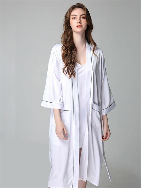 22 Momme Long Silk Bride Robe With White Trimming FS118 179 00
