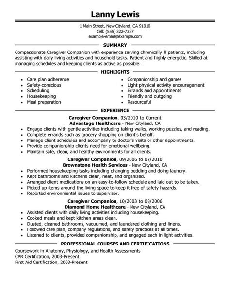 Best Caregivers Companions Resume Example From Professional Resume