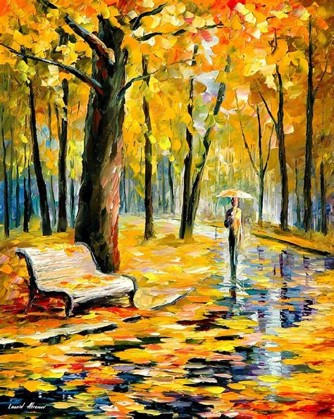 Fall Rain Palette Knife Oil Painting On Canvas By Leonid Afremov