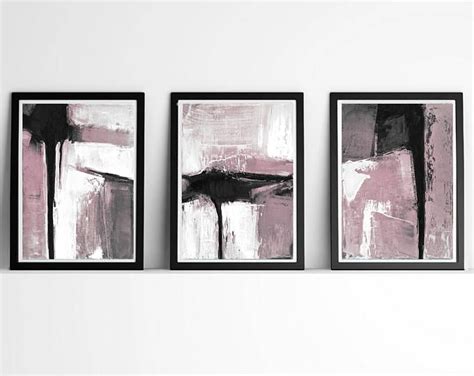 Pink And Navy Blue Triptych Wall Art Set Of 3 Prints Digital Etsy