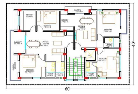X FT Apartment BHK House Layout Plan CAD Drawing DWG File Cadbull
