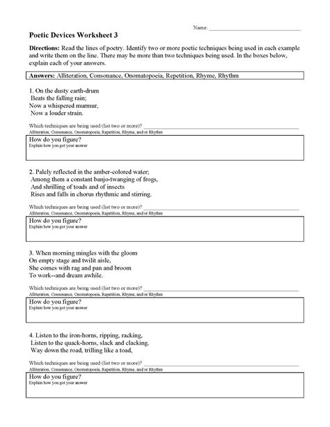 Poetic Devices Worksheets And Activities Figurative Language