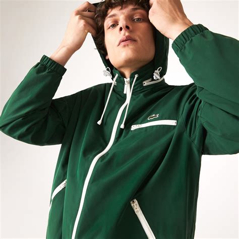 Mens Lightweight Water-Resistant Hooded Windbreaker Green | Lacoste ...