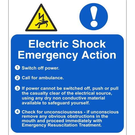 Electric Shock Emergency Action First Aid Action Site Safety Signs