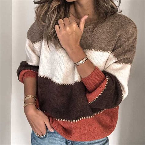 Oversized Comfy Cute Striped Fall Pullover Sweaters For Women Sunifty
