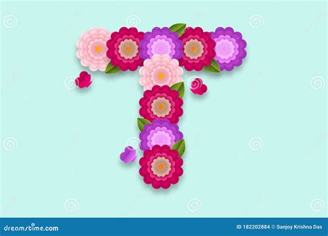 Letter T Abstract Flower Alphabet On Isolated Background Decorative