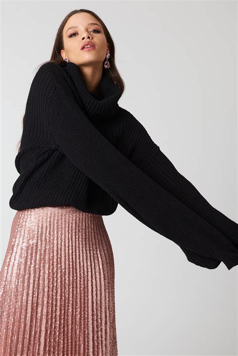 High Neck Oversized Knitted Sweater Black Na