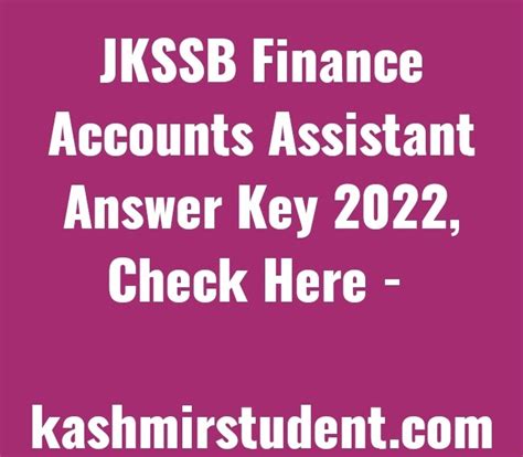 Jkssb Finance Accounts Assistant Answer Key 2022 Check Here Kashmir