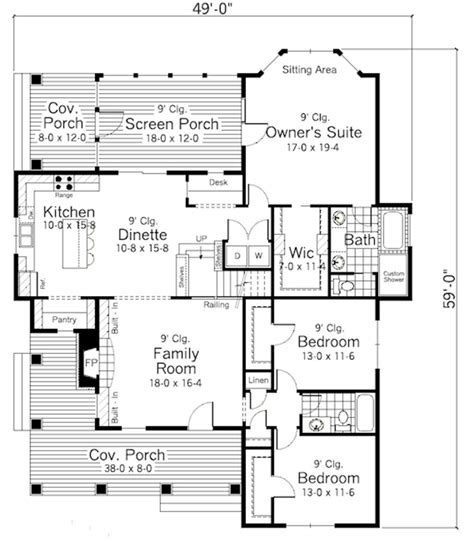 Main Floor Plan 51 349 1811 Sq Ft 3 Beds 200 Baths 49 Wide 59 Deep