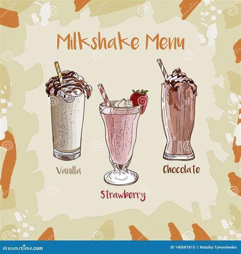 Strawberry Vanilla Chocolate Milkshake Set Recipe Menu Element For