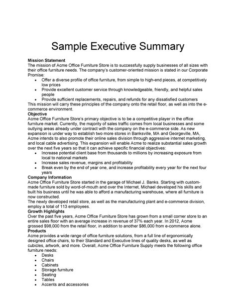 Free Executive Summary Template Word