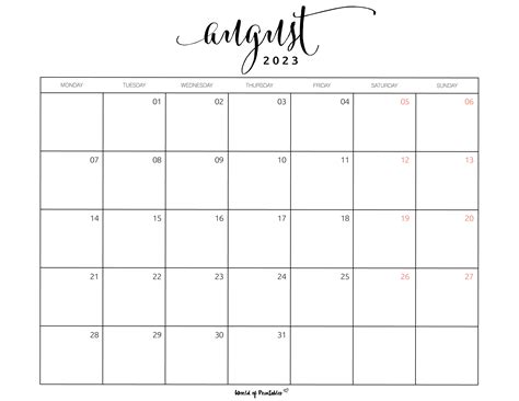 August 2023 Cute Calendar Printable Pdf Pelajaran