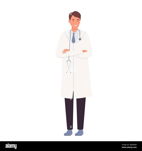 Smiling Male Doctor With Crossed Arms Standing Hospital Worker Vector